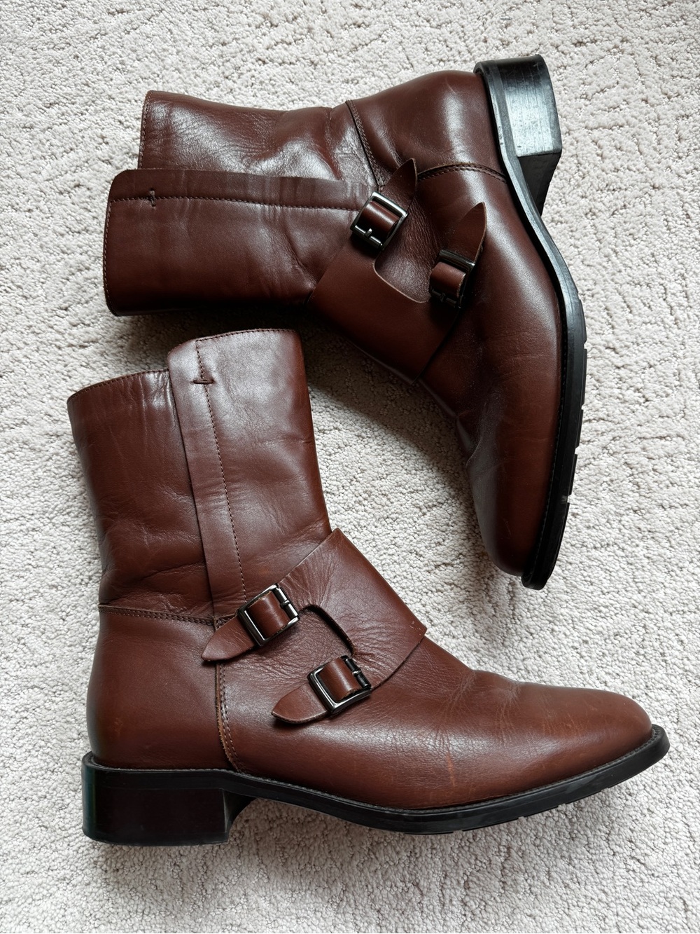 Aquatalia Nira Weatherproof Women's Brown Leather Buckle Mid-Calf Boots 8.5 M